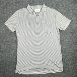 WHEAT Polo Shirt Mens S Blue Striped Short Sleeve Rayon Blend Made in USA Beach